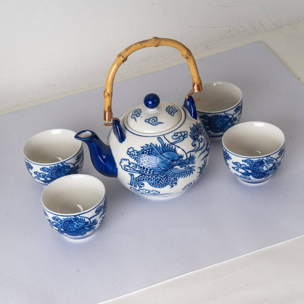 Oriental Ryu Dragon Tea Set 30 oz Tea Pot with 4 Cups (1/8)