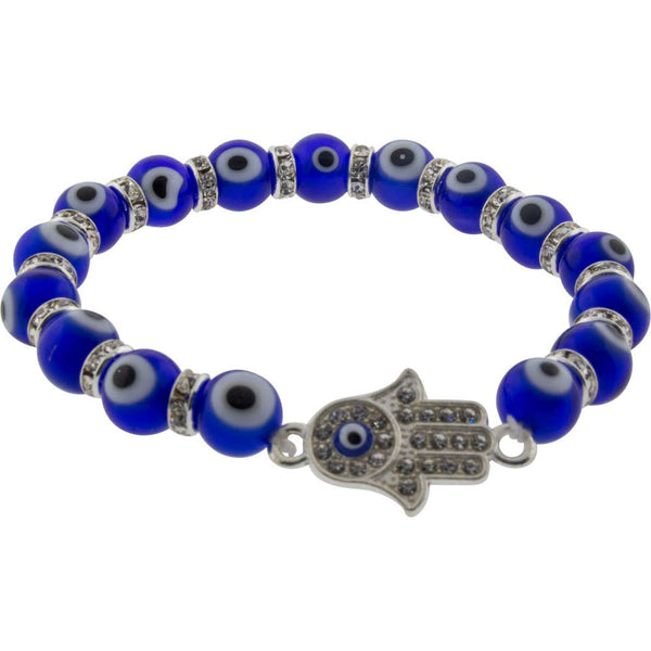 Glass Beads Elastic Bracelet Evil Eye Protection Cobalt Blue