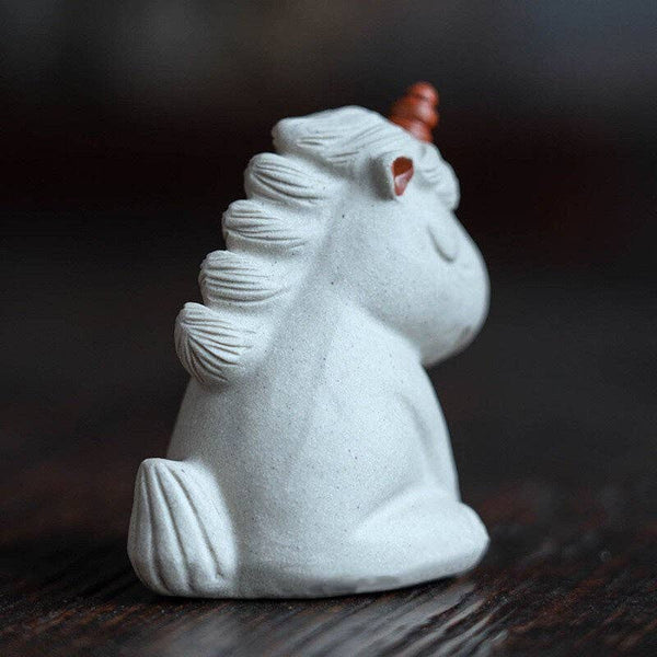 Gohobi Handmade unicorn ornaments white horse Tea pets ceram