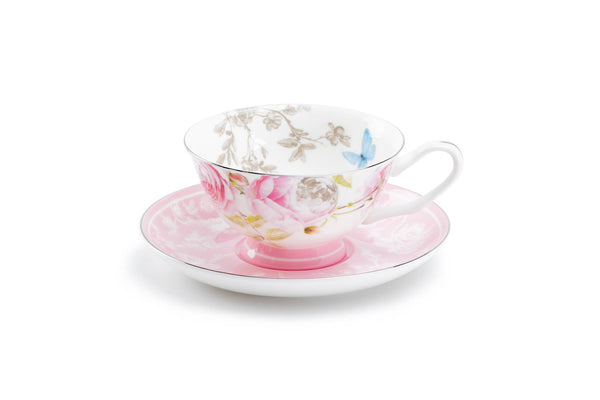 Beau Rose Bone China Tea 7oz Cup & Saucer