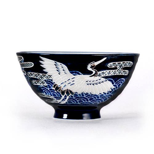 Japanese Crane Design 10oz 4.5"D x 2.5"H Porcelain Rice Bowl