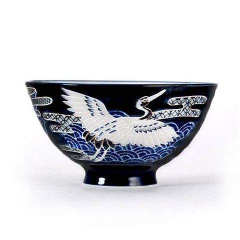 Japanese Crane Design 10oz 4.5"D x 2.5"H Porcelain Rice Bowl