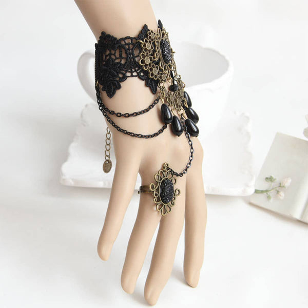HALLOWEEN  GOTHIC LACE BRACELET WITH RING JEWELRY_CWMM0149