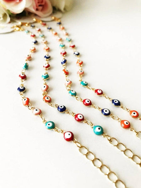 Evil Eye Chain Bracelet, Rainbow Evil Eye Bead Bracelet, Gol