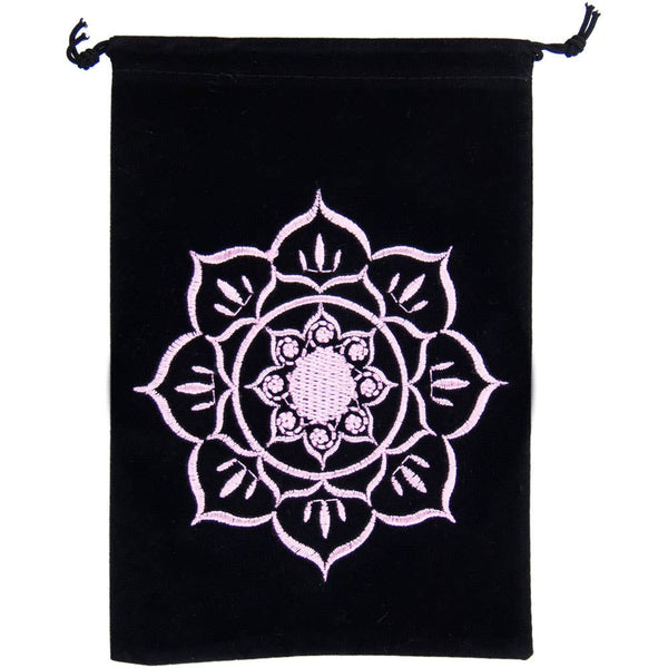 Unlined Velvet Bag Embroidered Lotus Black (Each)