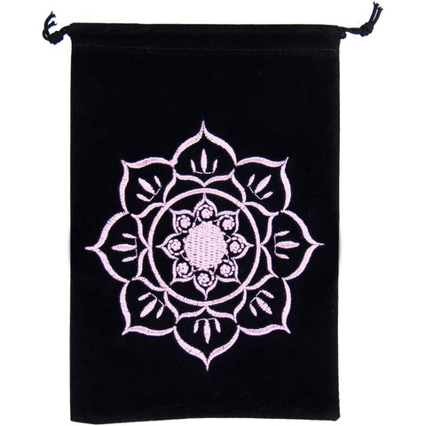 Unlined Velvet Bag Embroidered Lotus Black (Each)
