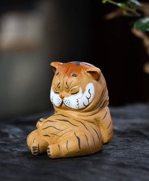Gohobi Handmade sleepy tiger ornaments Tea pets ceramic YiXi