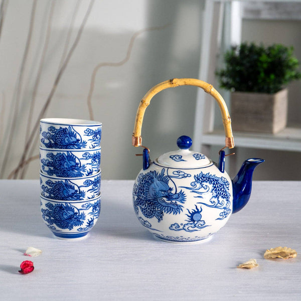 Oriental Ryu Dragon Tea Set 30 oz Tea Pot with 4 Cups (1/8)