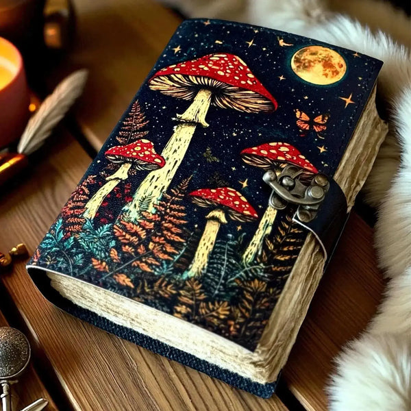 Mushroom Leather Grimoire Journal Spell Book of Shadows