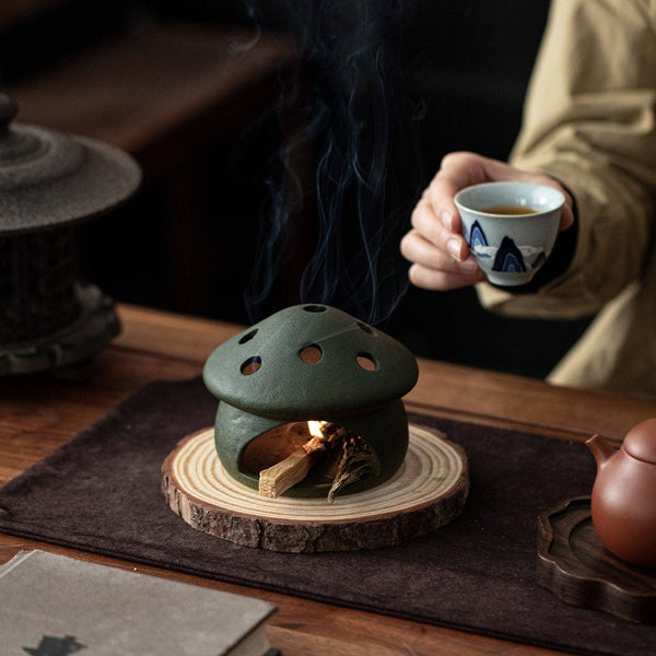 Dark Green Decorative Mushroom Ceramic House & Short Chimney