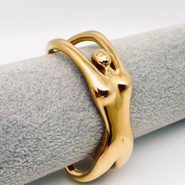Woman Body 18K Gold Plated Stainless Steel Cuff Bangle - FGS