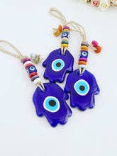 Blue Evil Eye Wall Hanging, Glass Hamsa Wall Hanging