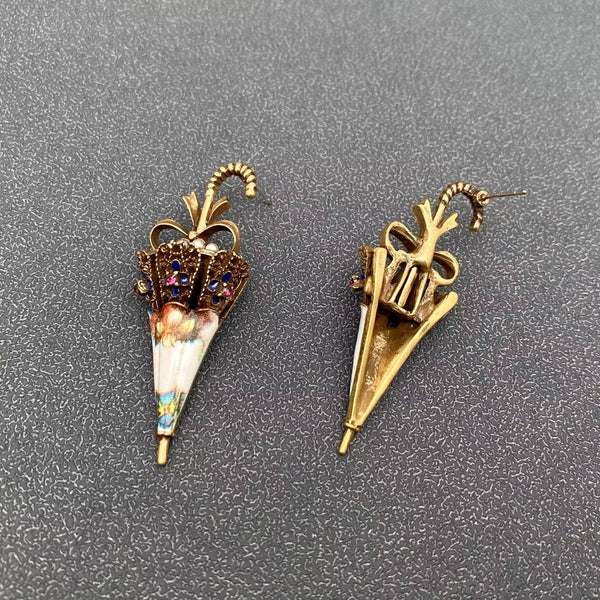 Vintage Enamel Umbrella Post Earrings