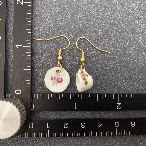 Tea Cup & Plate Creative Asymmetric Dangle Earrings