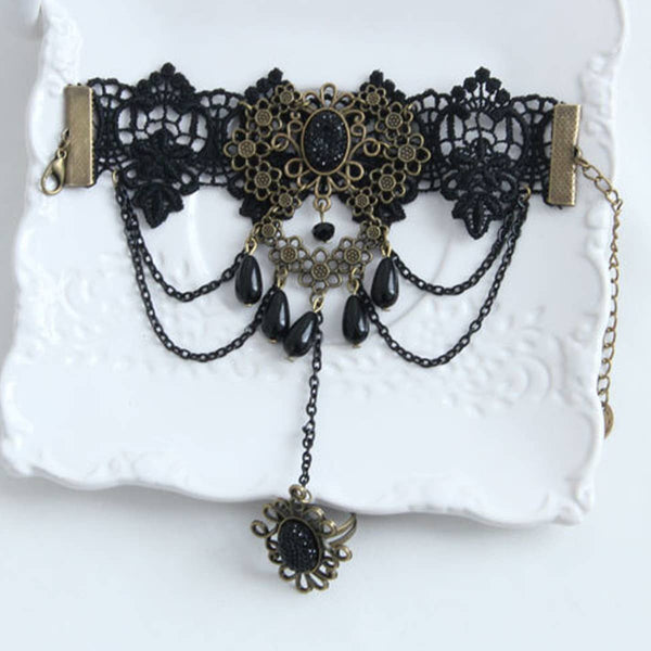 HALLOWEEN  GOTHIC LACE BRACELET WITH RING JEWELRY_CWMM0149