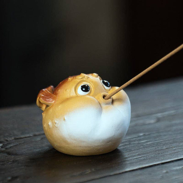 Gohobi Handmade Ceramic YiXing Clay Puffer Fish Ornament Tea