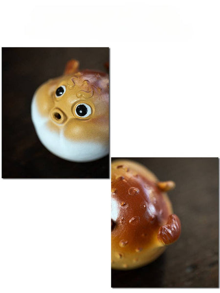 Gohobi Handmade Ceramic YiXing Clay Puffer Fish Ornament Tea
