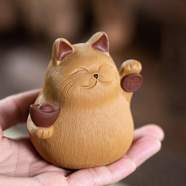 Gohobi Handmade cat ornaments Tea pets ceramic YiXing clay