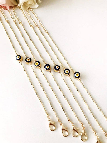 Evil Eye Bead Bracelet, Minimalist Bracelet, Gold Chain Bracelet