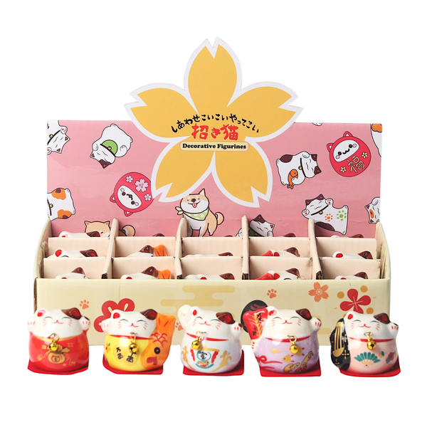 15 Piece Assortment Maneki Neko Lucky Cat Figurines 2.5 Inch (1/18)