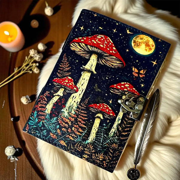 Mushroom Leather Grimoire Journal Spell Book of Shadows