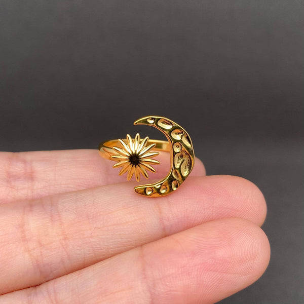 Star Moon 18K Gold Plated Stainless Steel Ring - FGS/MS