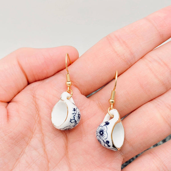 China Ceramic Teapot & Tea Cup Charm Dangle Earrings
