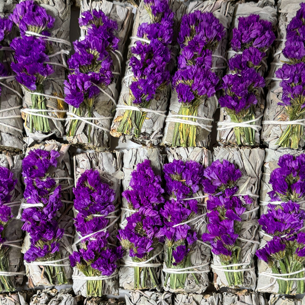 Dark Purple Statice, Sinuata, Floral Sage Wand