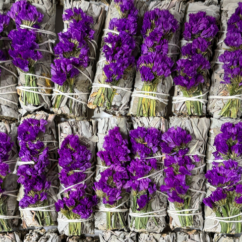 Dark Purple Statice, Sinuata, Floral Sage Wand