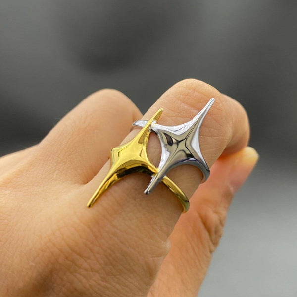 Two Tone Double Star 18K Gold Plated S.Steel Ring - FGS