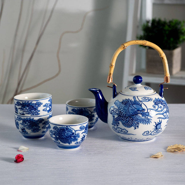 Oriental Ryu Dragon Tea Set 30 oz Tea Pot with 4 Cups (1/8)