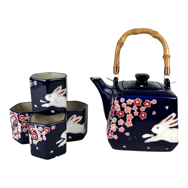 Sakura Cherry Blossoms Rabbit Tea Set 20oz Tea Pot with 4 Hexagon Cups (4/8)