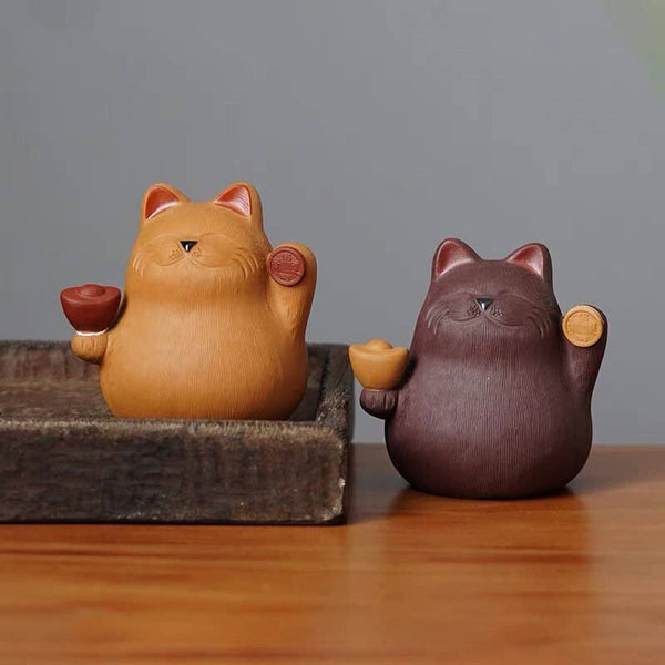 Gohobi Handmade cat ornaments Tea pets ceramic YiXing clay