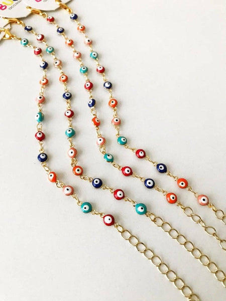 Evil Eye Chain Bracelet, Rainbow Evil Eye Bead Bracelet, Gol