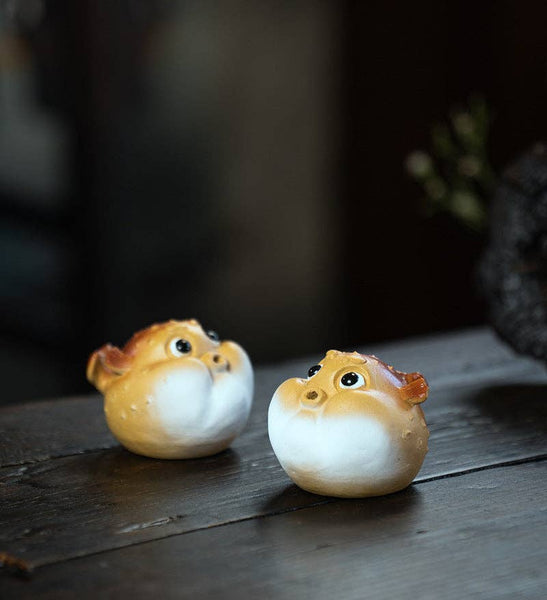 Gohobi Handmade Ceramic YiXing Clay Puffer Fish Ornament Tea
