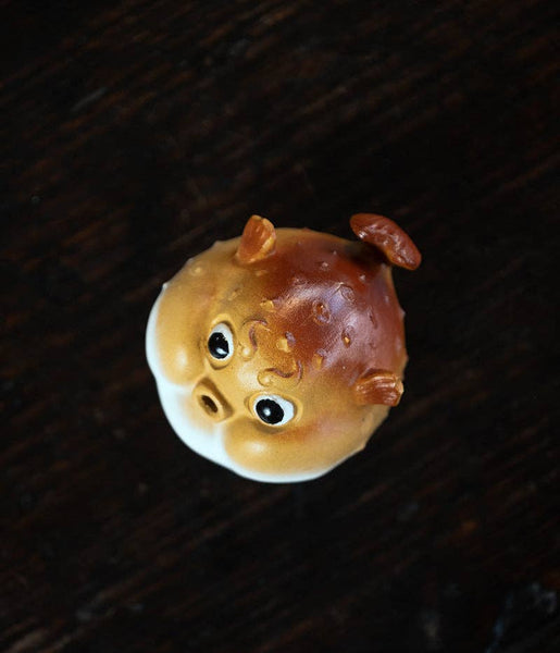 Gohobi Handmade Ceramic YiXing Clay Puffer Fish Ornament Tea