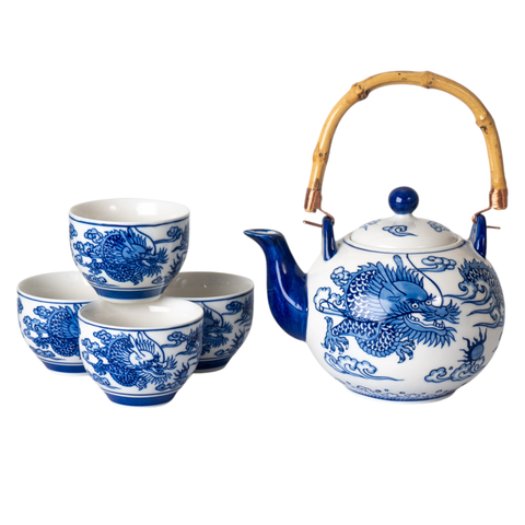 Oriental Ryu Dragon Tea Set 30 oz Tea Pot with 4 Cups (1/8)