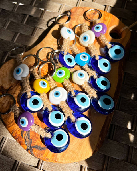 Handmade Keychain with Evil Eye Beads, Boho Keychain