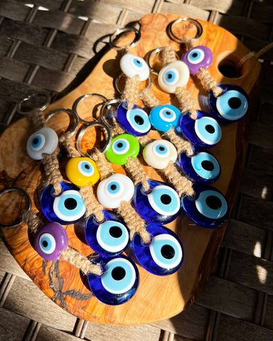 Handmade Keychain with Evil Eye Beads, Boho Keychain