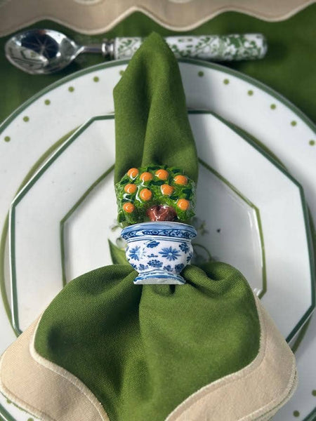Blue Cachepot Orange Topiary Napkin Ring