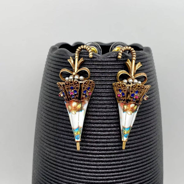 Vintage Enamel Umbrella Post Earrings