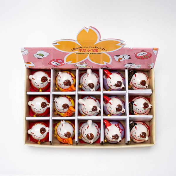 15 Piece Assortment Maneki Neko Lucky Cat Figurines 2.5 Inch (1/18)