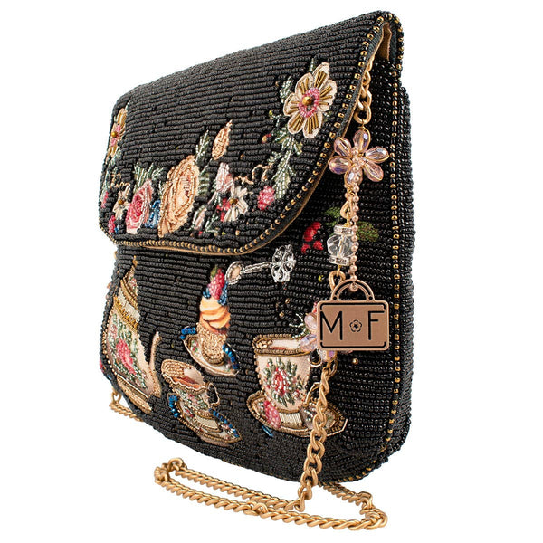 Tea Time Black And Gold Fairytale Beaded Crossbody Handbag
