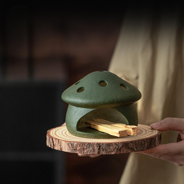 Dark Green Decorative Mushroom Ceramic House & Short Chimney