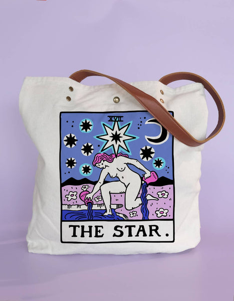The Star Tarot Canvas Tote Bag with Vegan Leather Handles