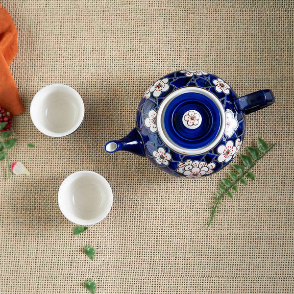 Ume Plum Blossoms Blue Tea Set 26oz Tea Pot with 2 Cups (1/8)