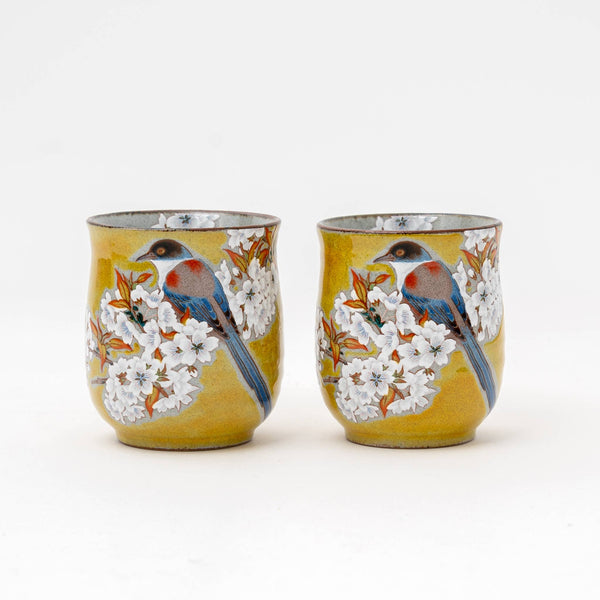Handmade Yoshida-ya Kutani Sakura & Bird Cup Set (2 pcs)