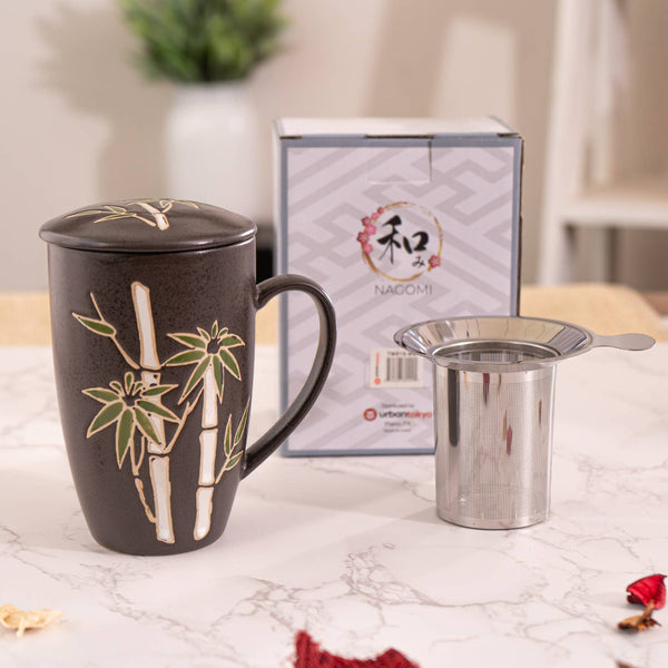 Bamboo Design 15oz Tea Mugs with Lid and Infuser
