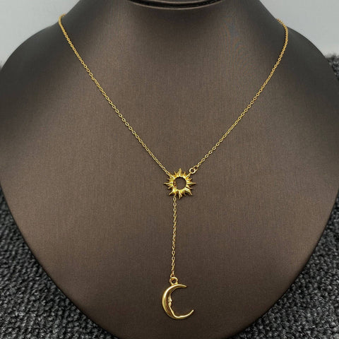 18K Gold Plated Sun Moon Lariat Necklace - MS