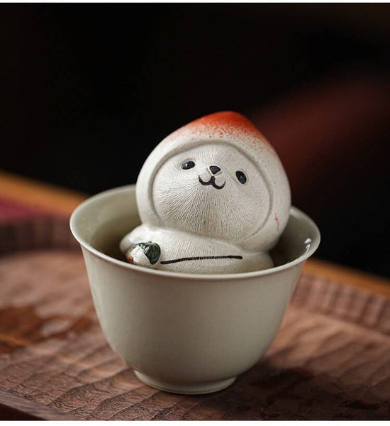Gohobi Handmade cat ornaments peach panda Tea pets ceramic Y